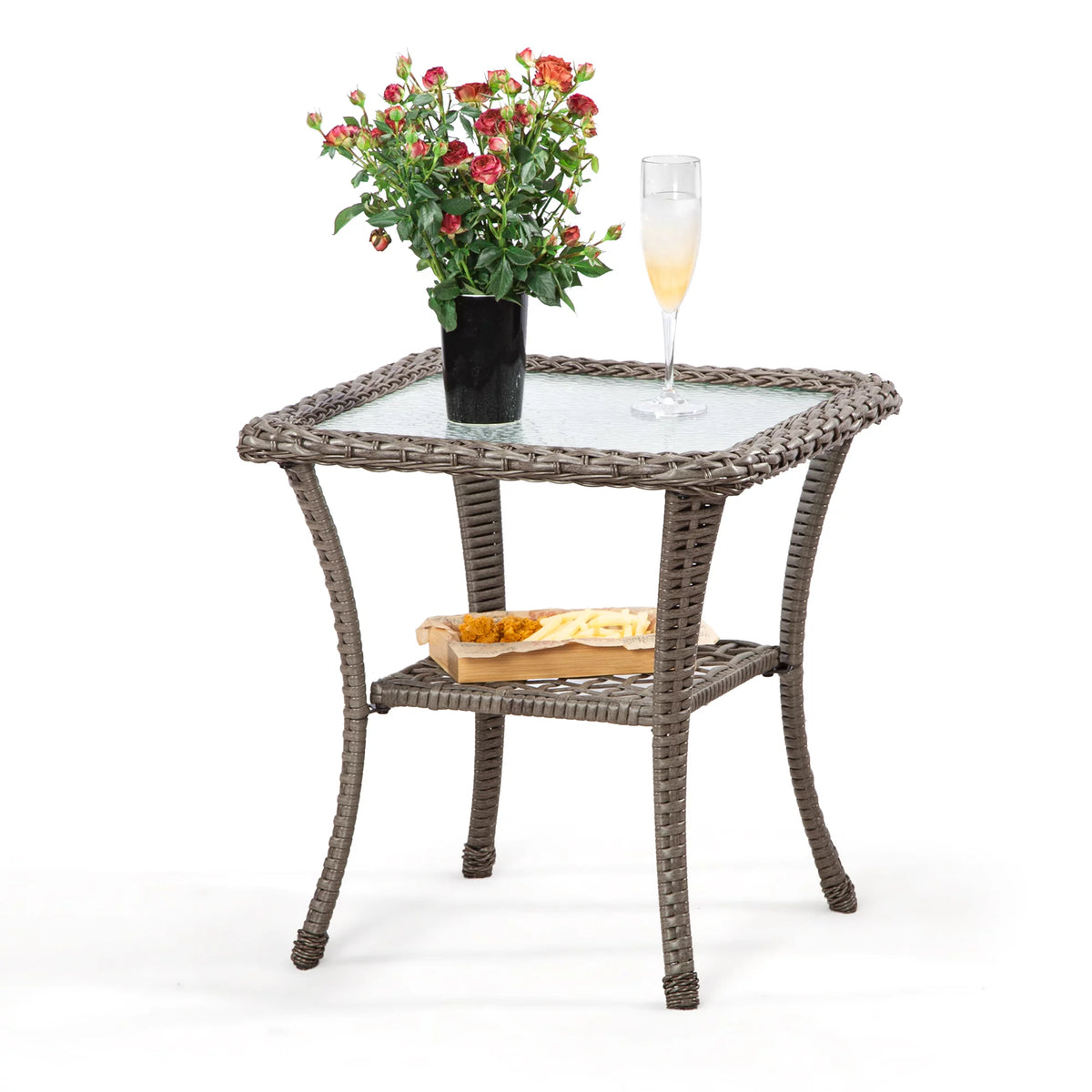 Rattan Wicker Coffee Table Glass Top Steel Frame U577312