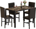 5 Piece Marble Dining Table Set with Faux Leather Metal Frame Chairs W656