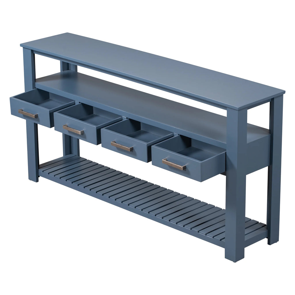 Navy Blue 62.2" Long Console Table with 4 Drawers and 2 Storage Shelves G63569