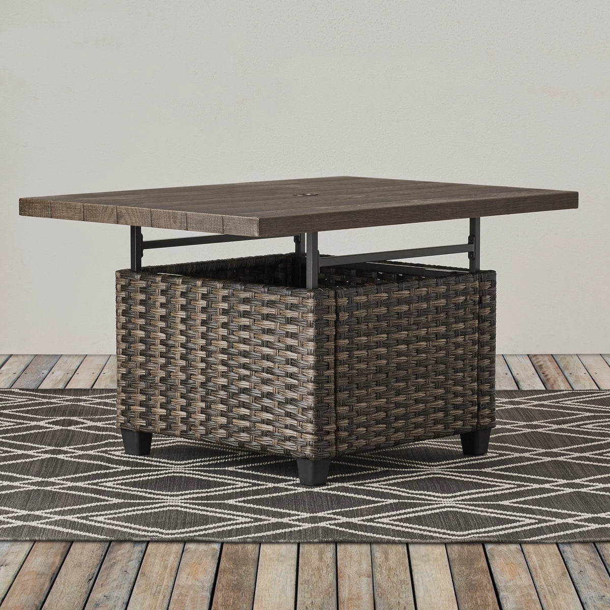 Brown Wicker Sofa and Adjustable Height Table Set Q69905