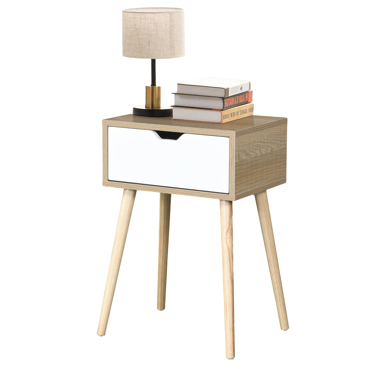 White 1 Drawer Nightstand with Solid Wood Legs P114622