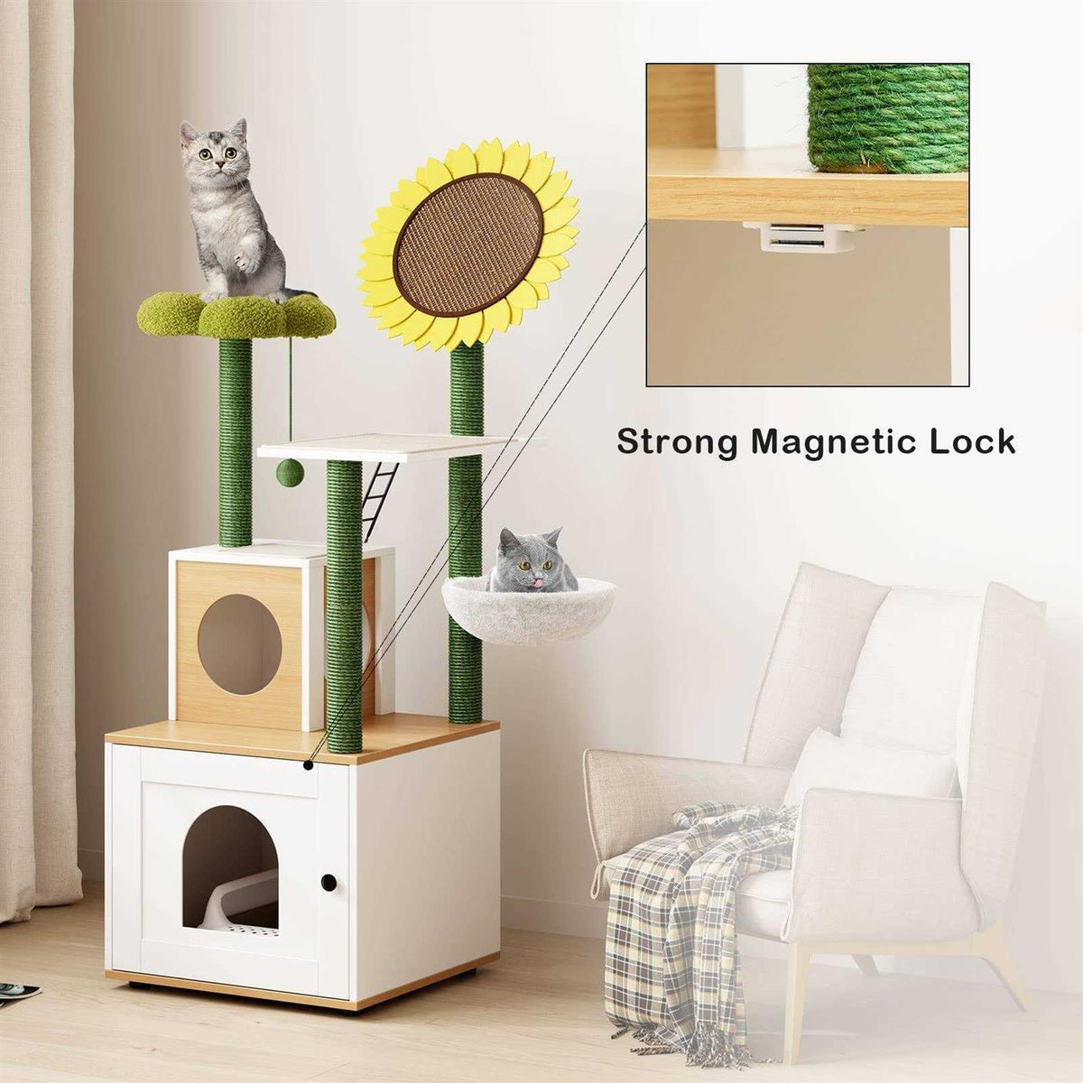 Cat Tree with Litter Box Enclosure and Scratching Posts R508759