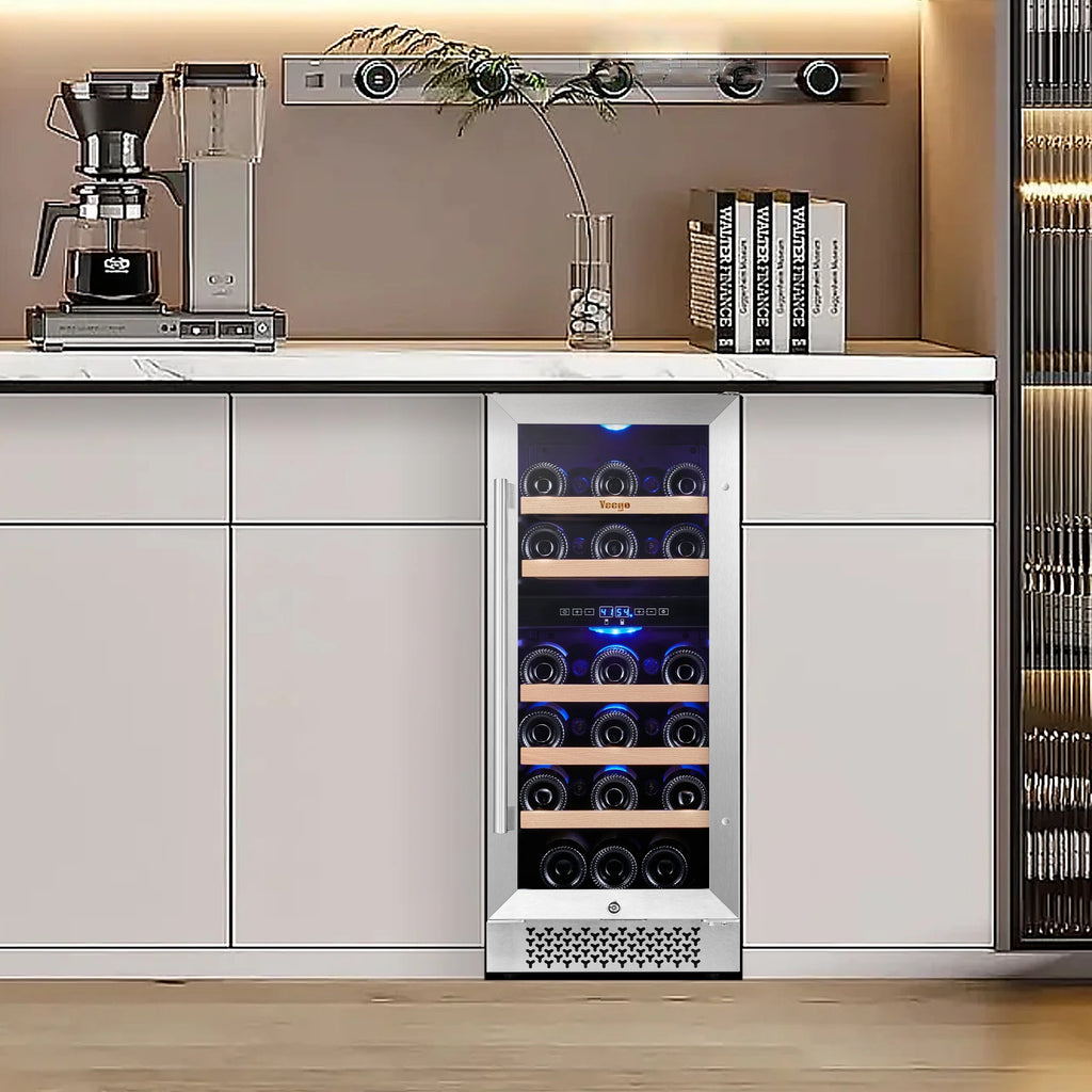 15" 28 Bottle Dual Zone Wine Cooler Refrigerator F6784