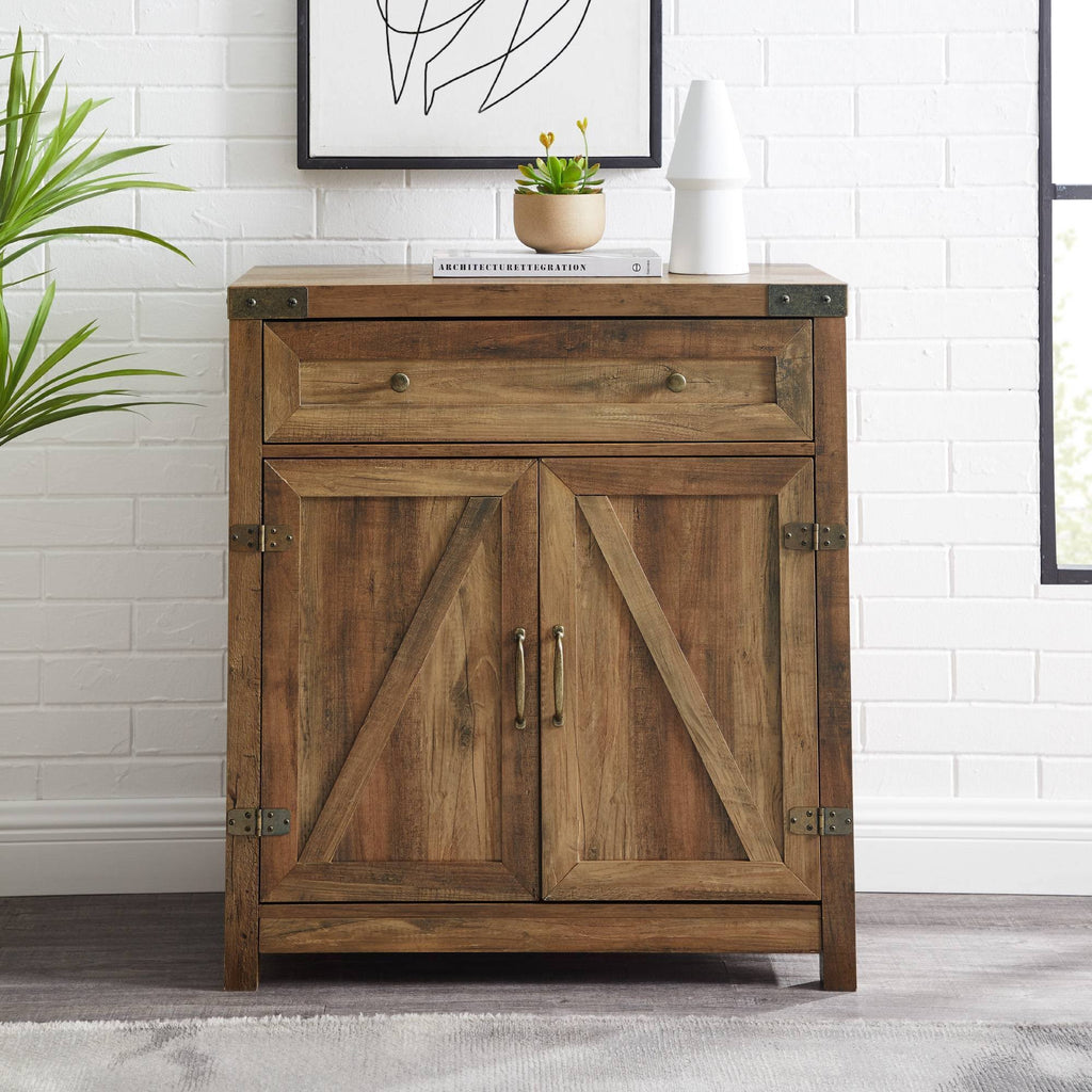 Rustic Farmhouse Barn Door Accent Cabinet Brown N65937