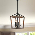 4-Light Antique Black Iron and Wood Cage Chandelier K56540