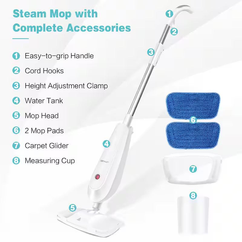 1100-Watt Electric Steam Mop with Water Tank White and Green P43123