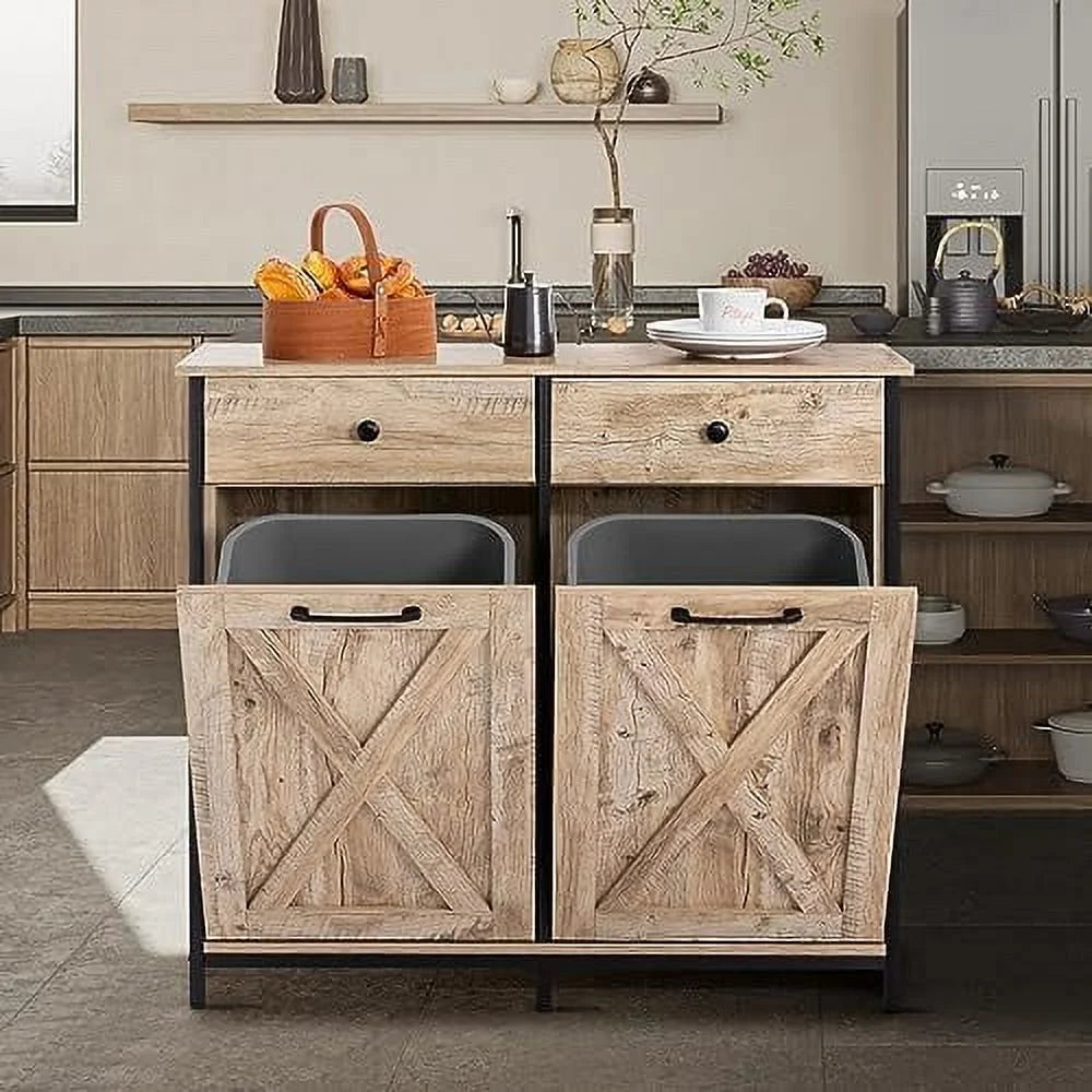 Double Tilt Out Trash Cabinet with Hideaway Drawer P416692