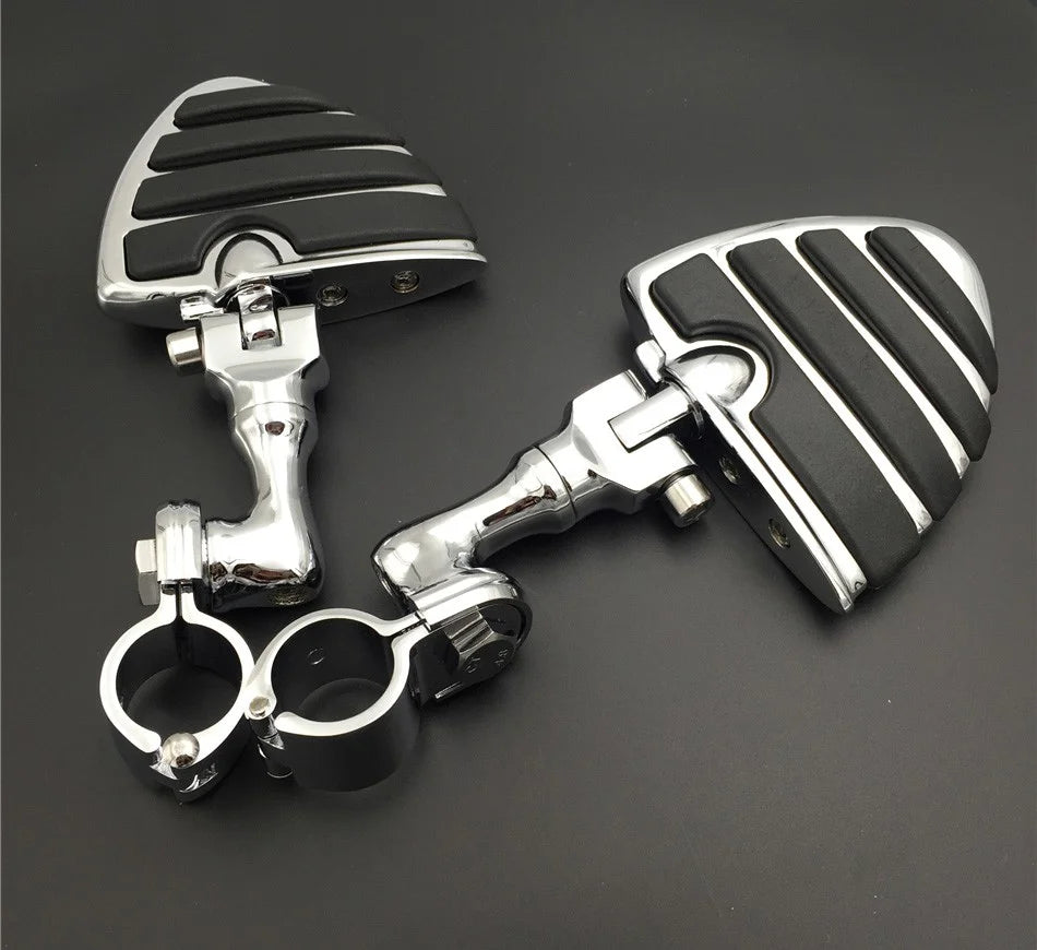 Chrome Short Angled Peg Mounting Kit with U Shape Foot Peg Footrest for 1 inch 25mm Front Engine Guard Frame Tube S708
