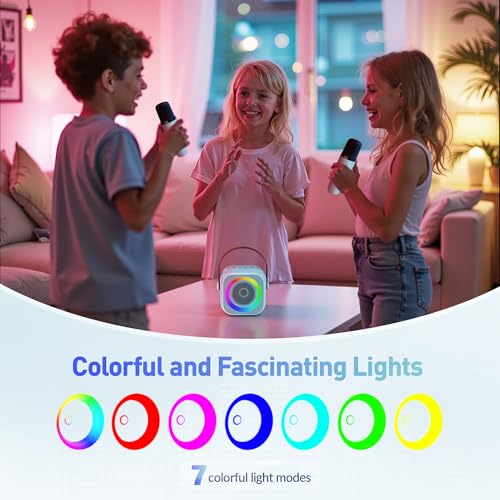 Portable Bluetooth Karaoke Speaker with 2 Wireless Microphones and Party Lights J490