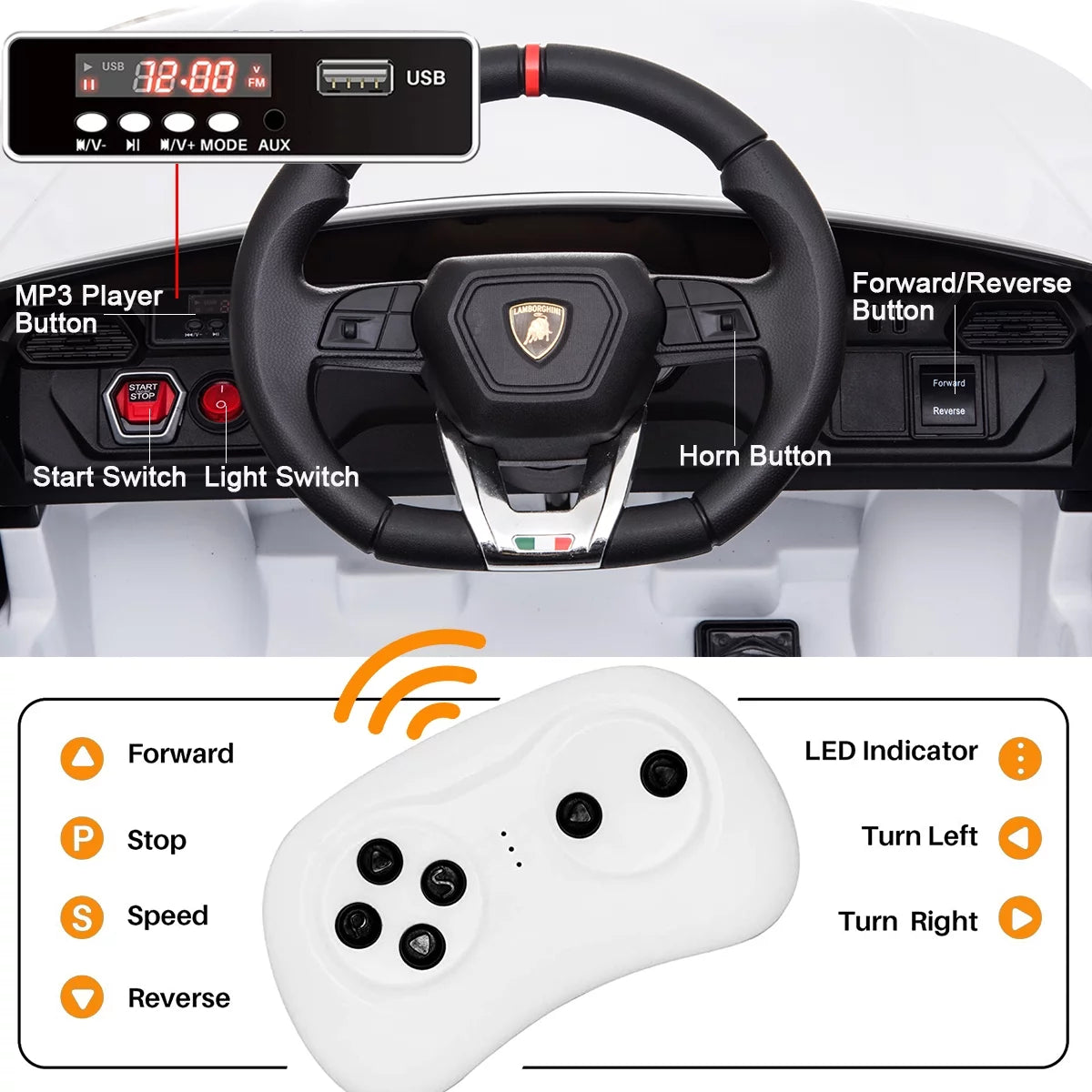 12V Electric Powered Ride on Car with Remote Control U2121