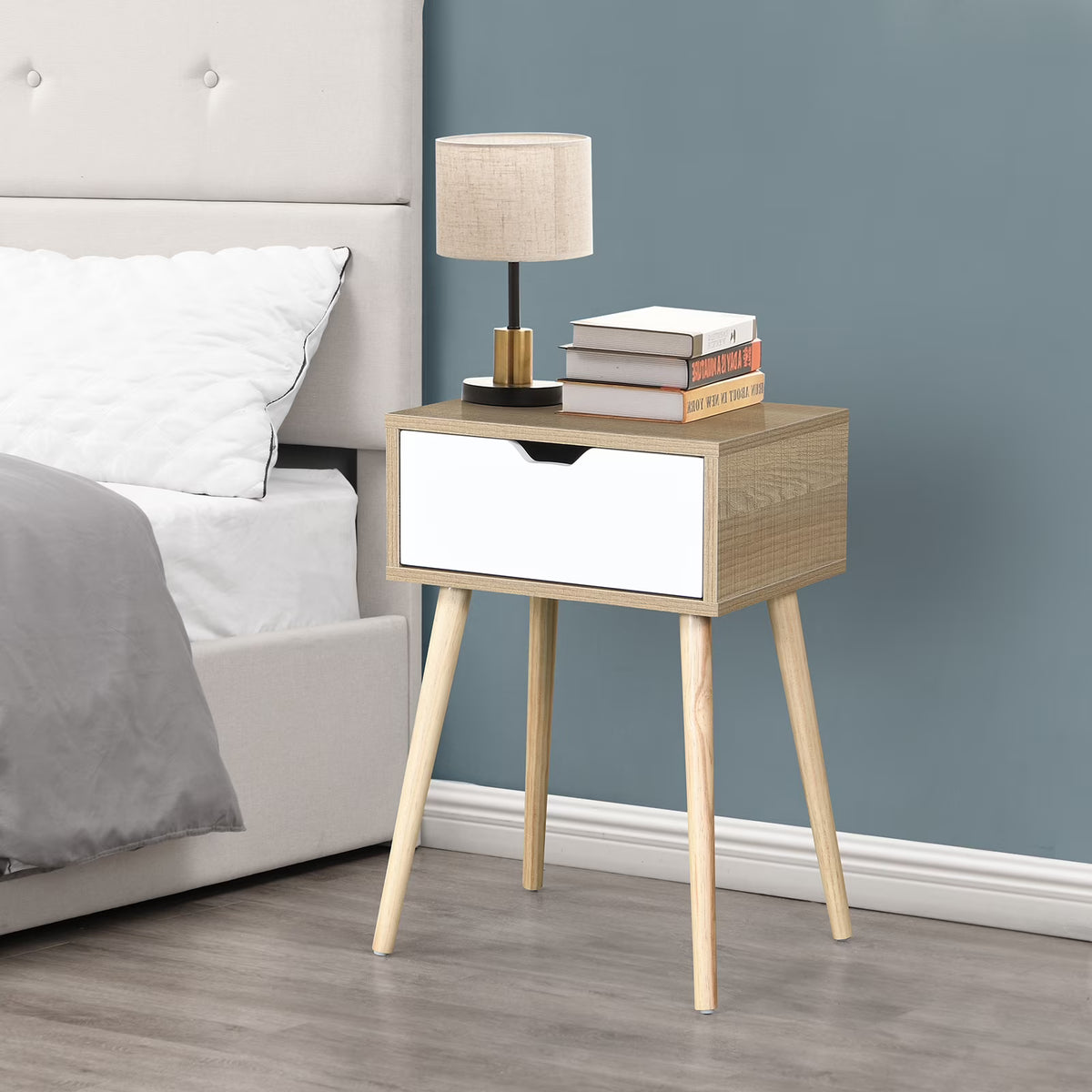 White 1 Drawer Nightstand with Solid Wood Legs P114622