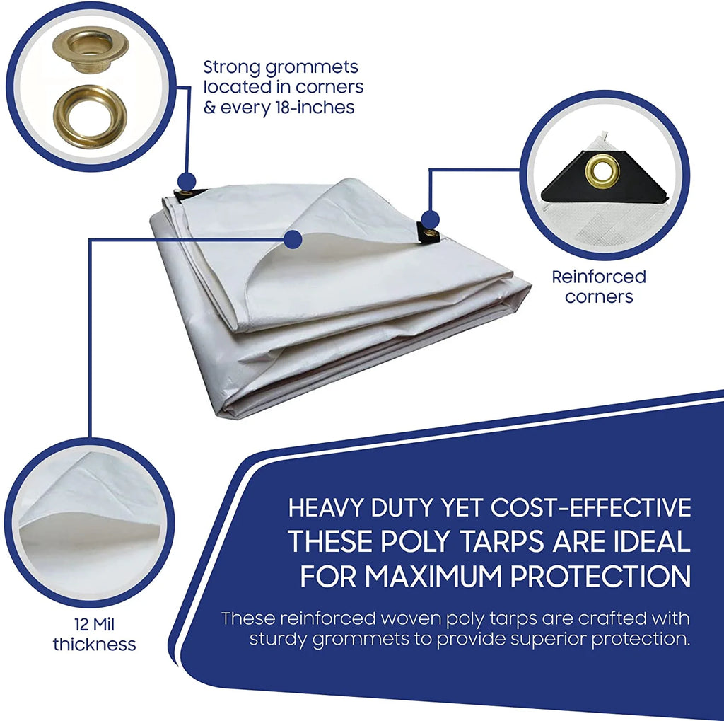 White 12 Mil Waterproof Poly Tarpaulin (6' x 8') W8980
