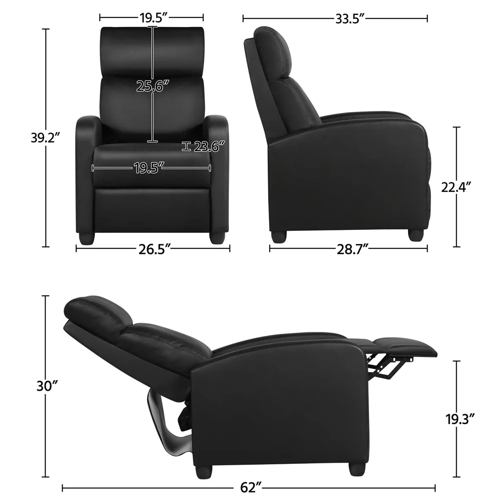 2pcs Black PU Leather Recliner Chair A962