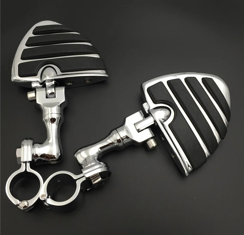 Chrome Short Angled Peg Mounting Kit with U Shape Foot Peg Footrest for 1 inch 25mm Front Engine Guard Frame Tube S708