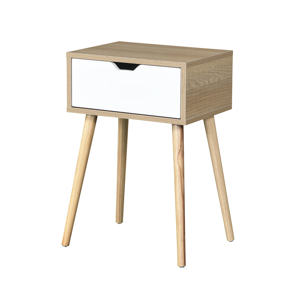White 1 Drawer Nightstand with Solid Wood Legs P114622