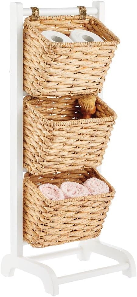 White/Gray Wash 3 Tier Wood Storage Basket Stand E750565