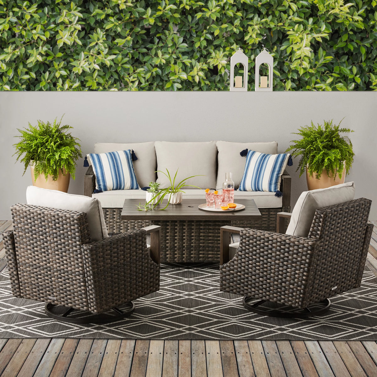 Brown Wicker Sofa and Adjustable Height Table Set Q69905