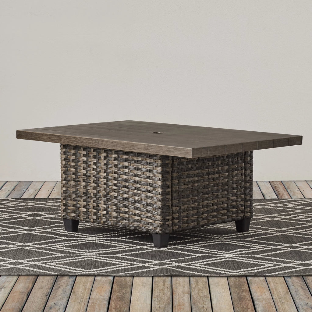 Brown Wicker Sofa and Adjustable Height Table Set Q69905
