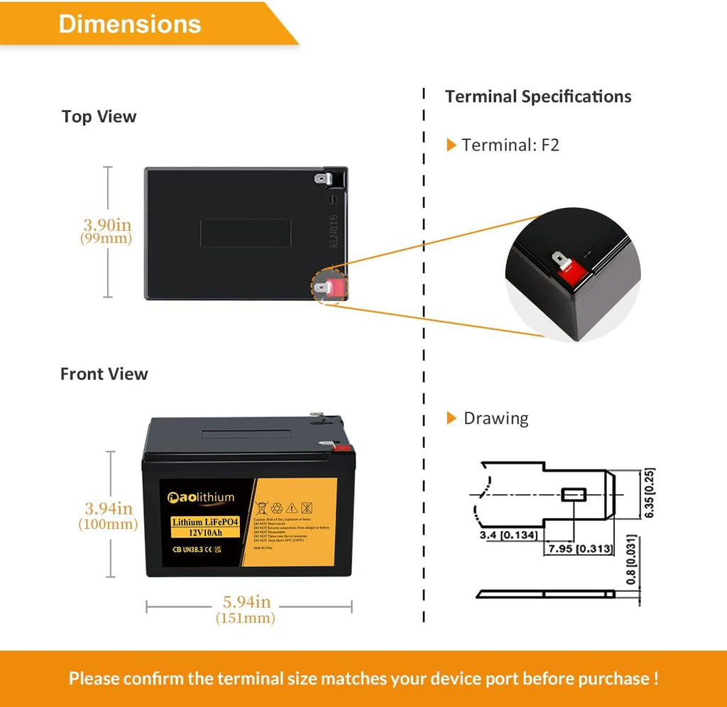 12V 10Ah LiFePO4 Battery with F2 Terminals H649342