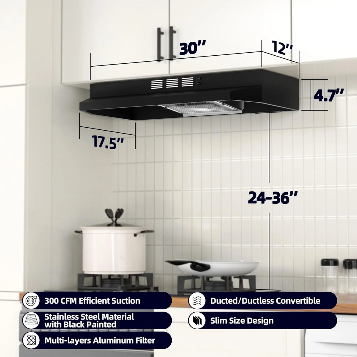 Black 30 inch Under Cabinet Range Hood with 300 CFM Y622000
