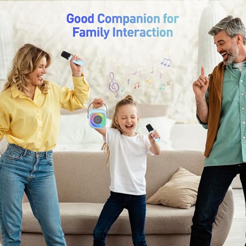 Portable Bluetooth Karaoke Speaker with 2 Wireless Microphones and Party Lights J490