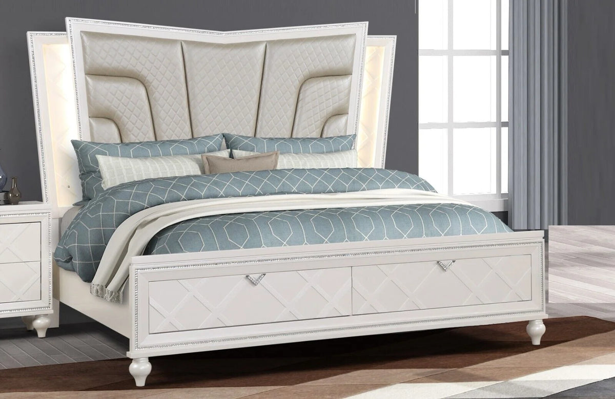 5pc King Size Storage LED Headboard Bed Dresser Mirror Nightstand L54380