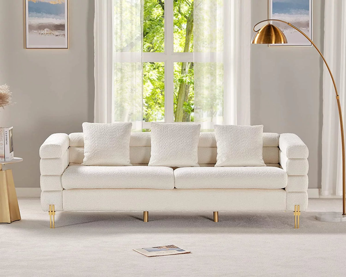 White Oversized 3 Seater Bouclé Sofa D693