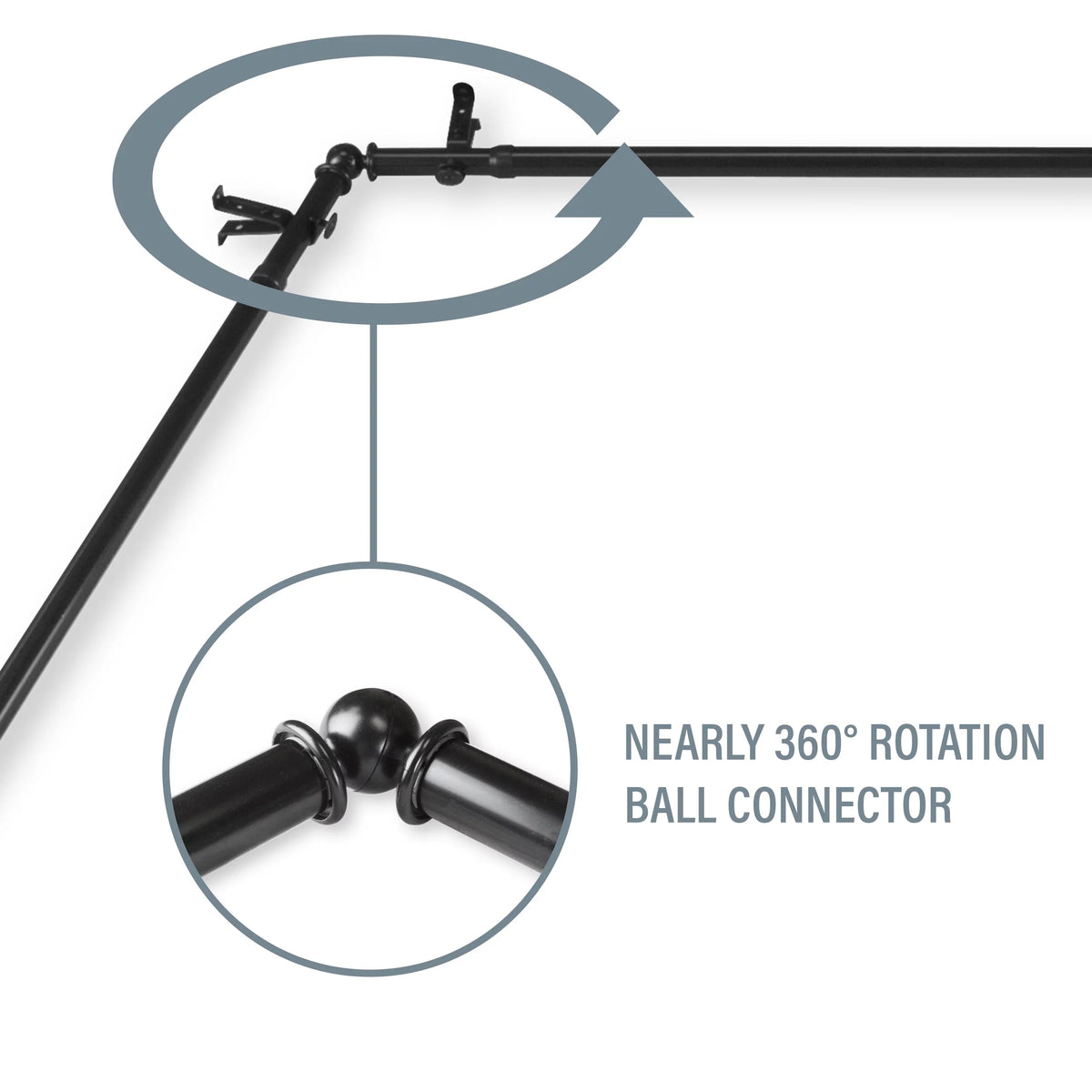 Multi Angle Ceiling Rod Room Divider Adjustable 28-48 inch Black B158