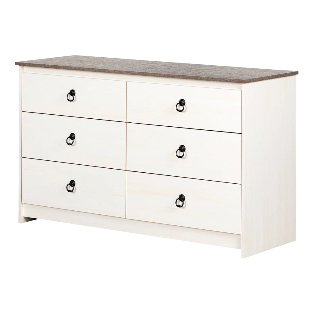 White and Weathered Oak 6 Drawer Double Dresser Z56218