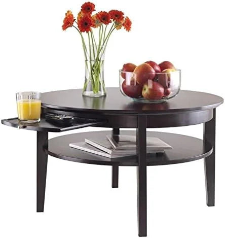 Dark Espresso Round Coffee Table with Pull Out Tray Z99518