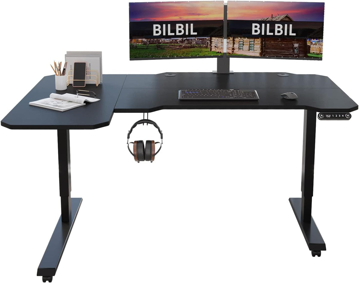 Black Frame Rustic Brown Top Electric Standing Desk with Splice Board E77318