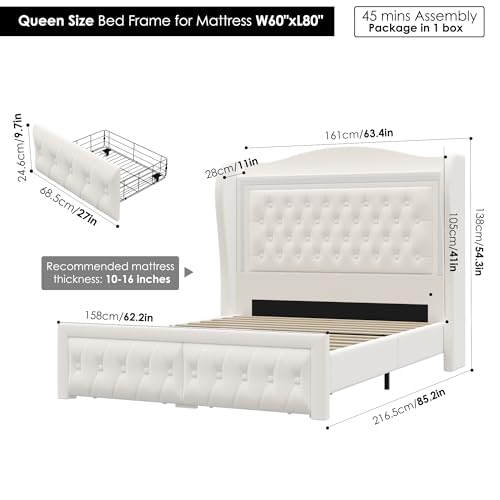 Beige Velvet Upholstered Queen Bed Frame with 2 Storage Drawers T52677