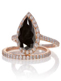 Black Diamond and Diamond Halo Bridal Ring Set on 10k Rose Gold P97403