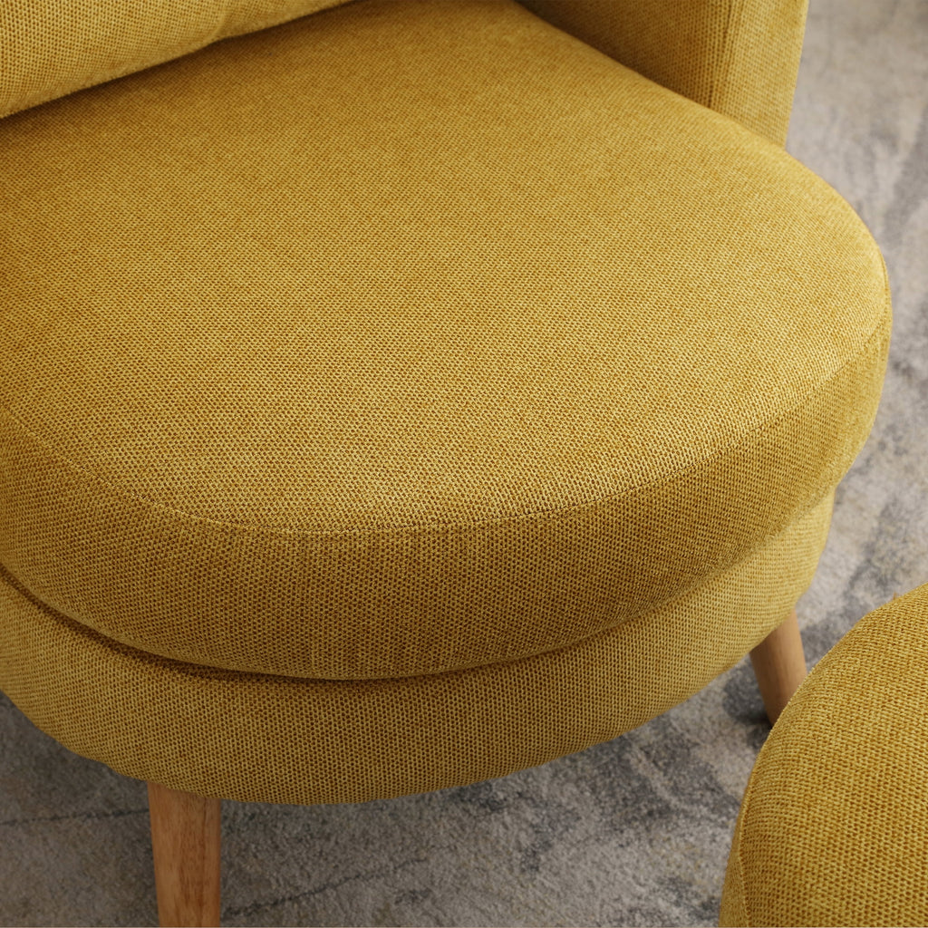 Accent Chair with Ottoman Upholstered Armchair with Wooden Leg and Throw Pillow B2254