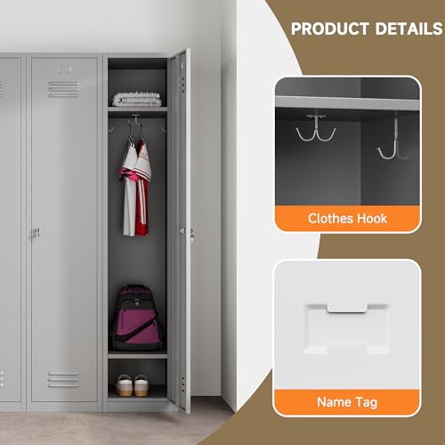 71" Tall Grey Steel Lockable Metal Locker P1375