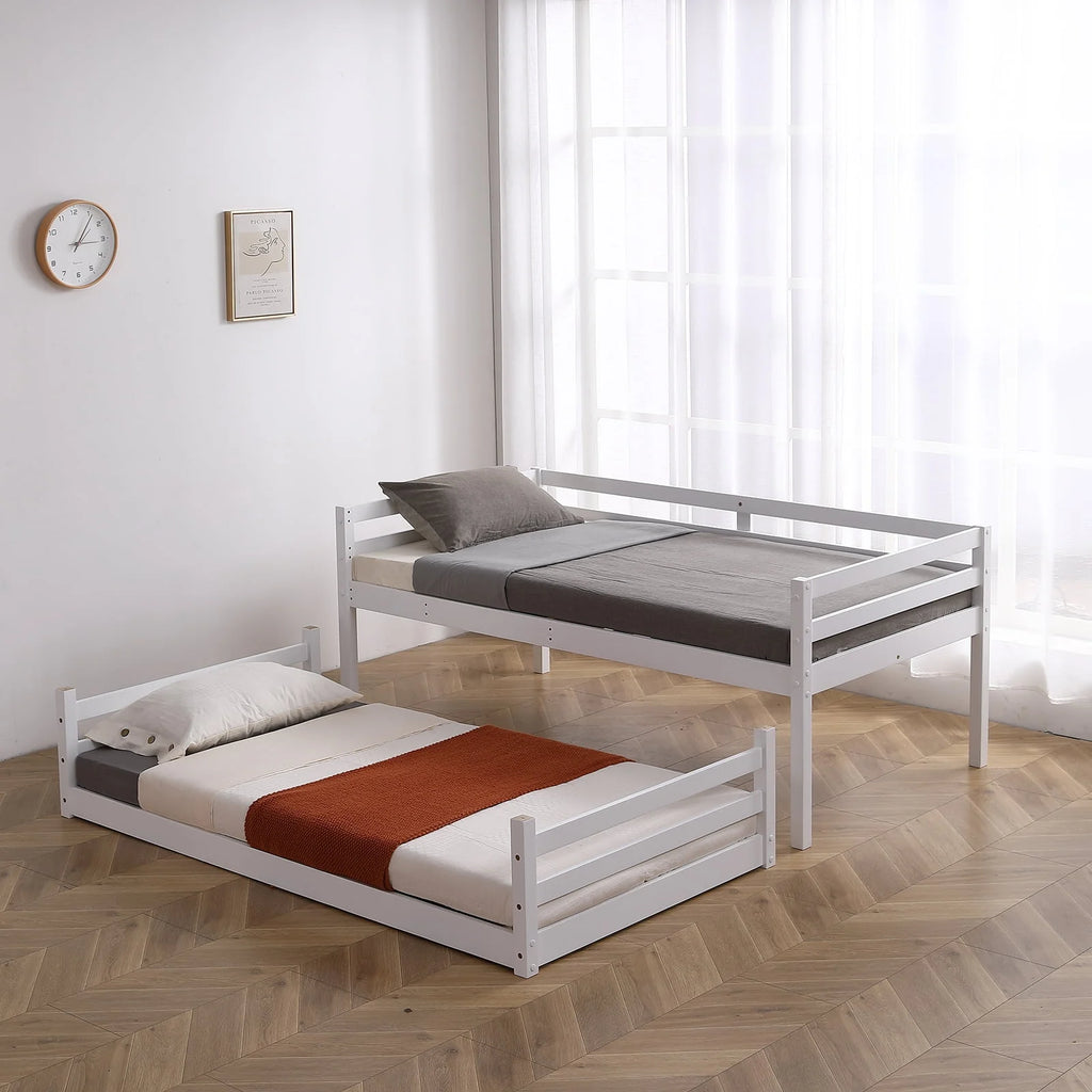 White Twin Over Twin Bunk Bed with Guard Rails U3294