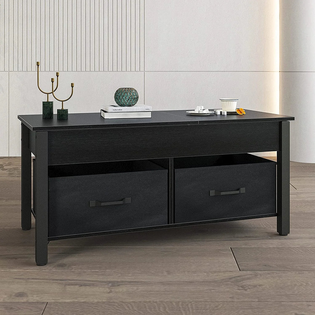 Lift Top Coffee Table with 2 Drawers and Open Side Shelf V278