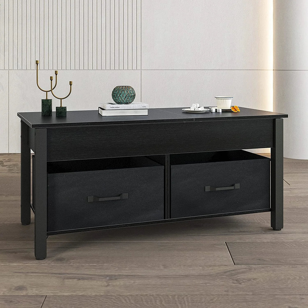 Lift Top Coffee Table with 2 Drawers and Open Side Shelf V278