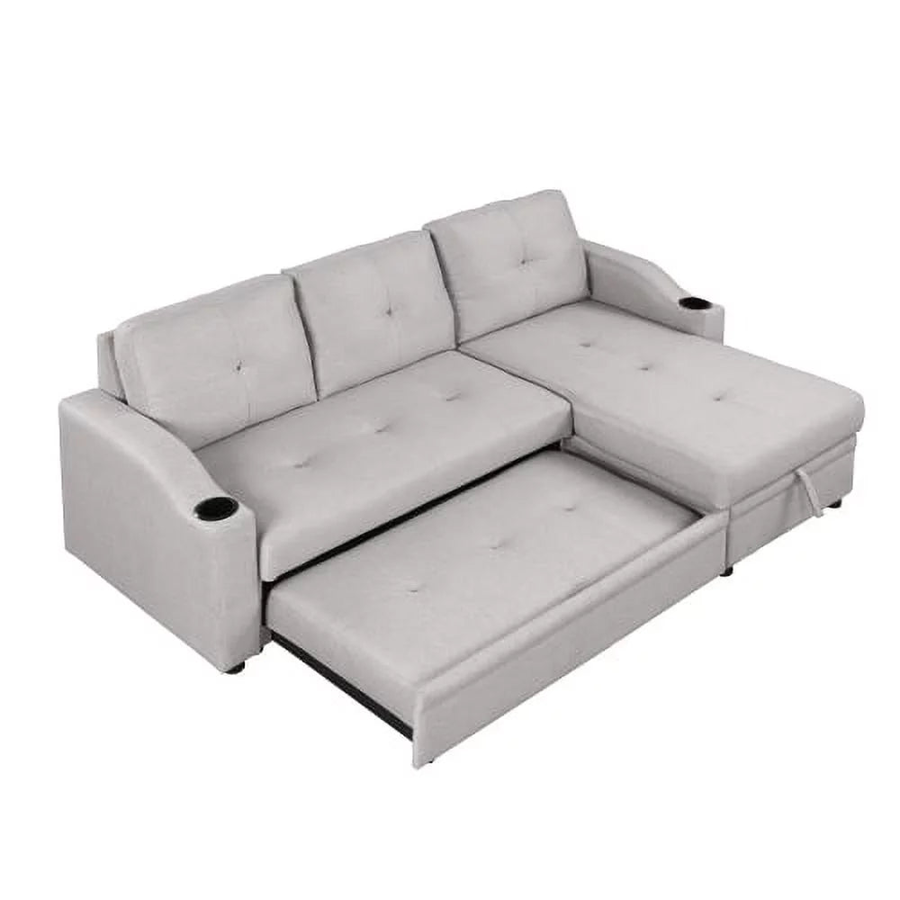 Gray Velvet L-Shape Sectional Sofa with Pull-Out Sleeper S1574