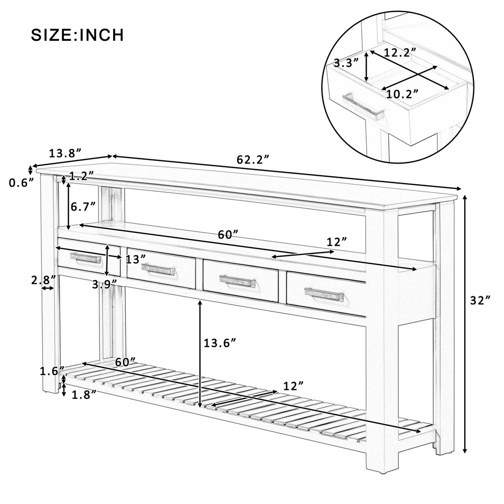 Navy Blue 62.2" Long Console Table with 4 Drawers and 2 Storage Shelves G63569
