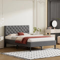 Full Size Gray Linen Upholstered Platform Bed with Tufted Headboard U526517