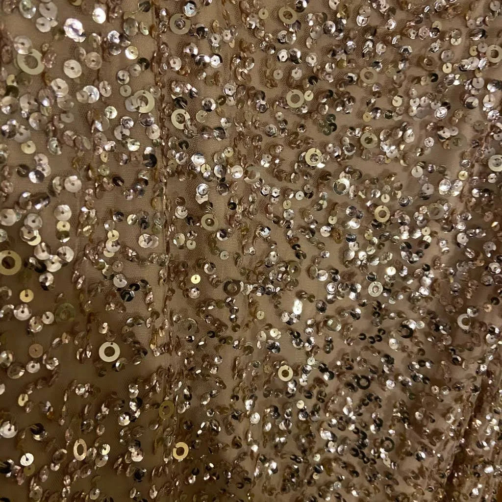 Pink Off The Shoulder Sequin Beaded Gown J125085