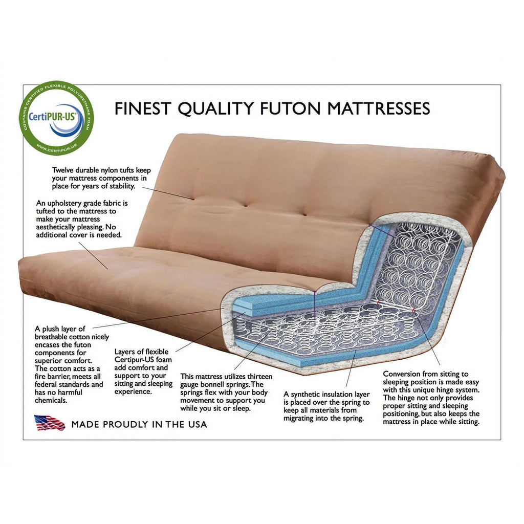 Walnut Futon with Drawers and Suede Blue Mattress C476642