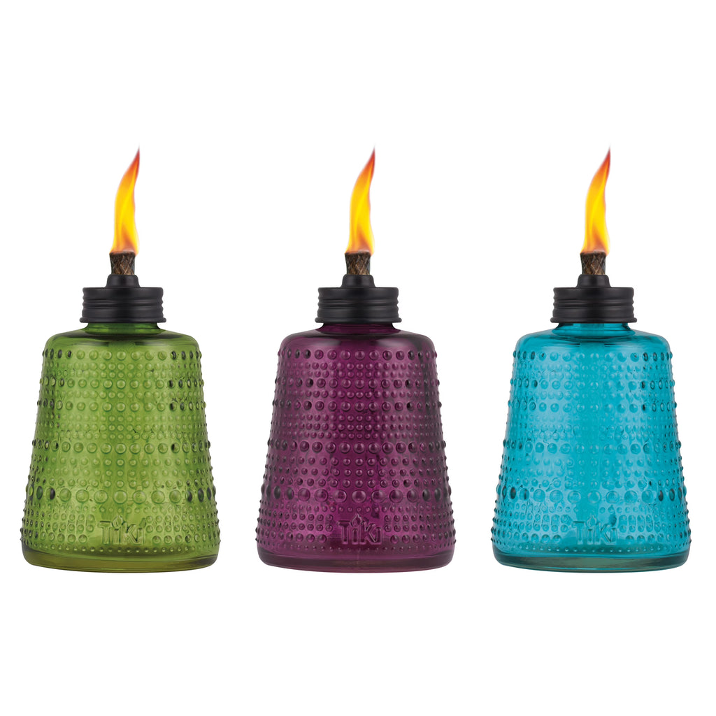 3-Pack 6" Table Torch Glass Blue Green and Purple X798014