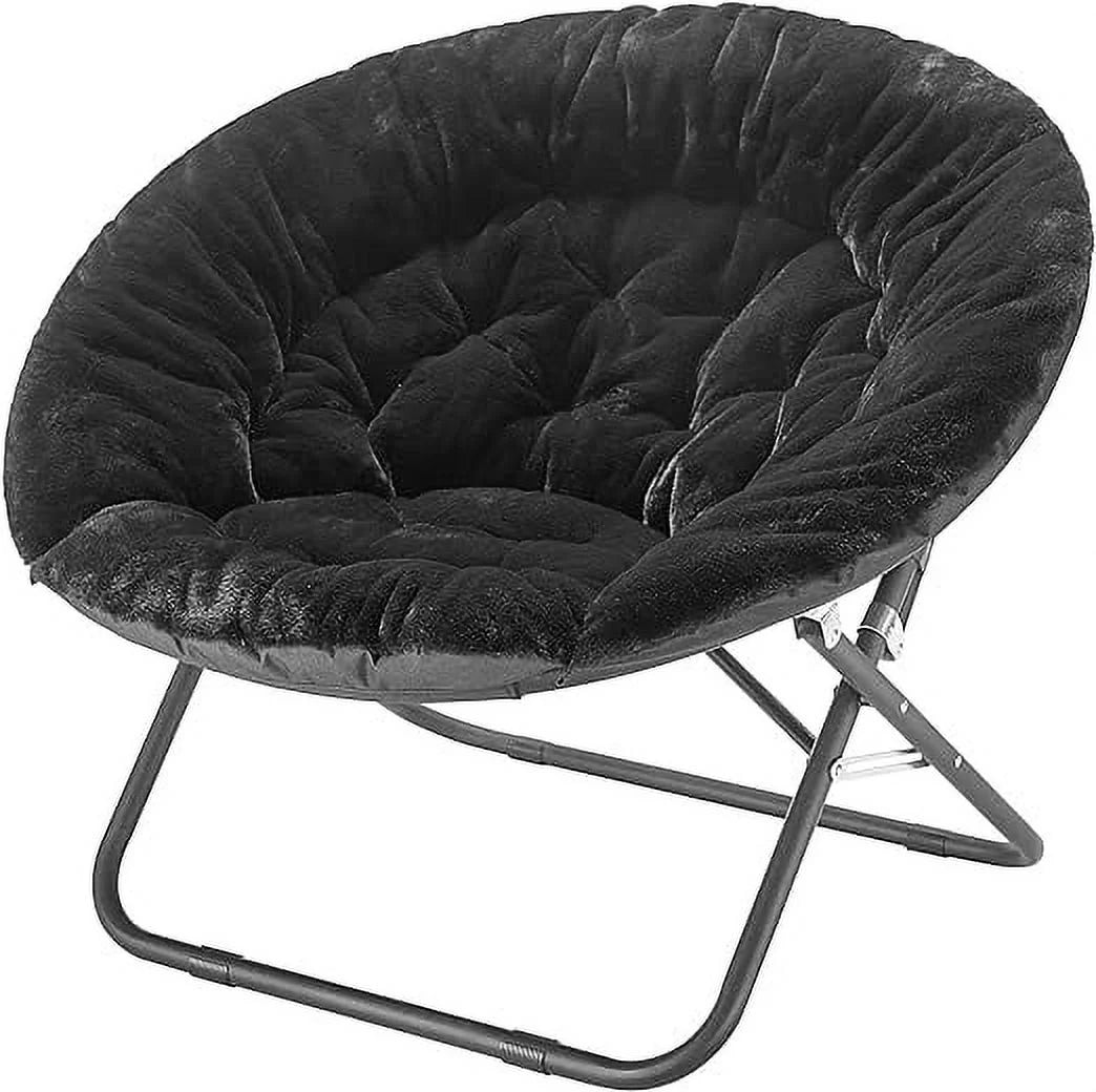 Black Oversized Faux Rabbit Fur Saucer Chair D910