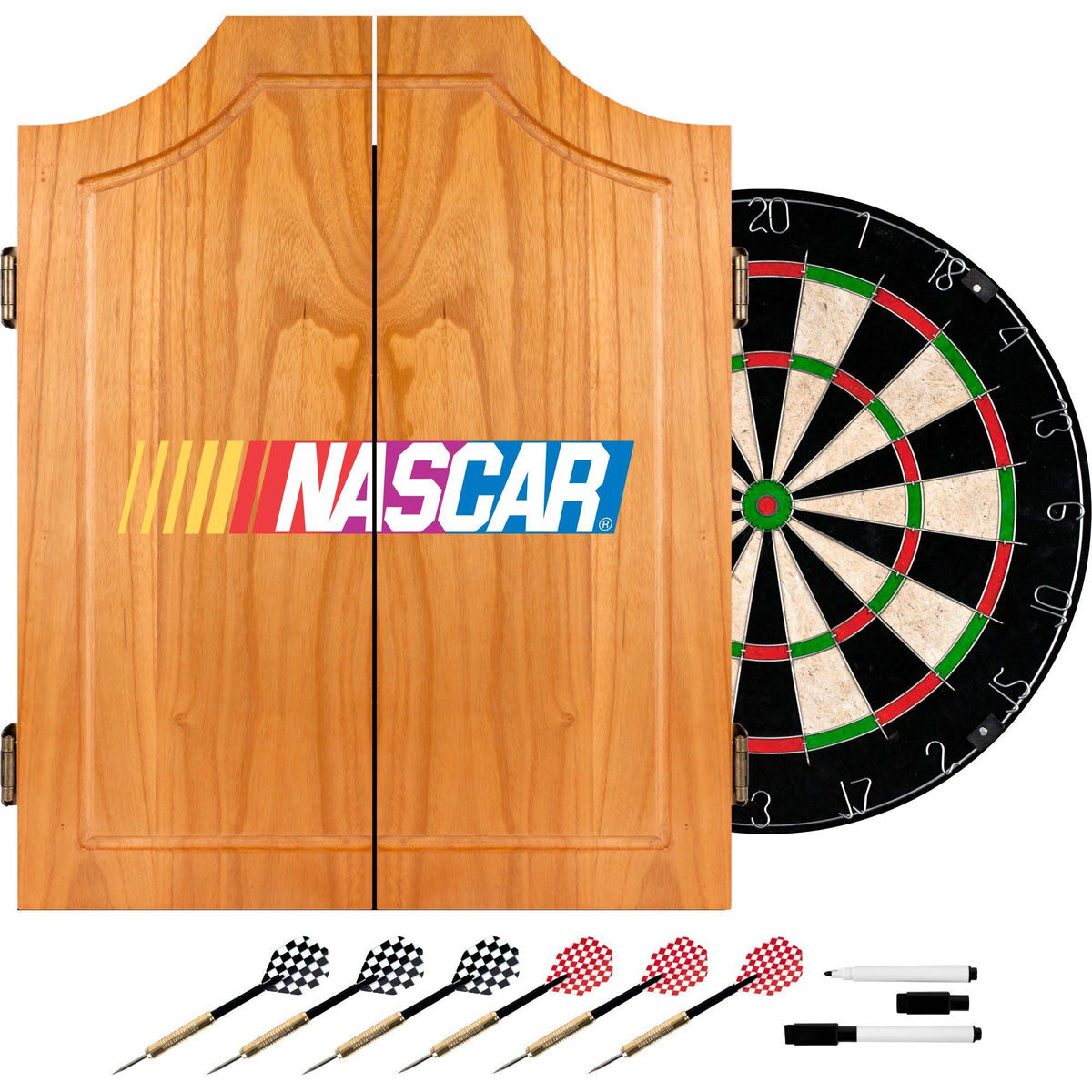Beveled Wood Dart Cabinet Set Z746