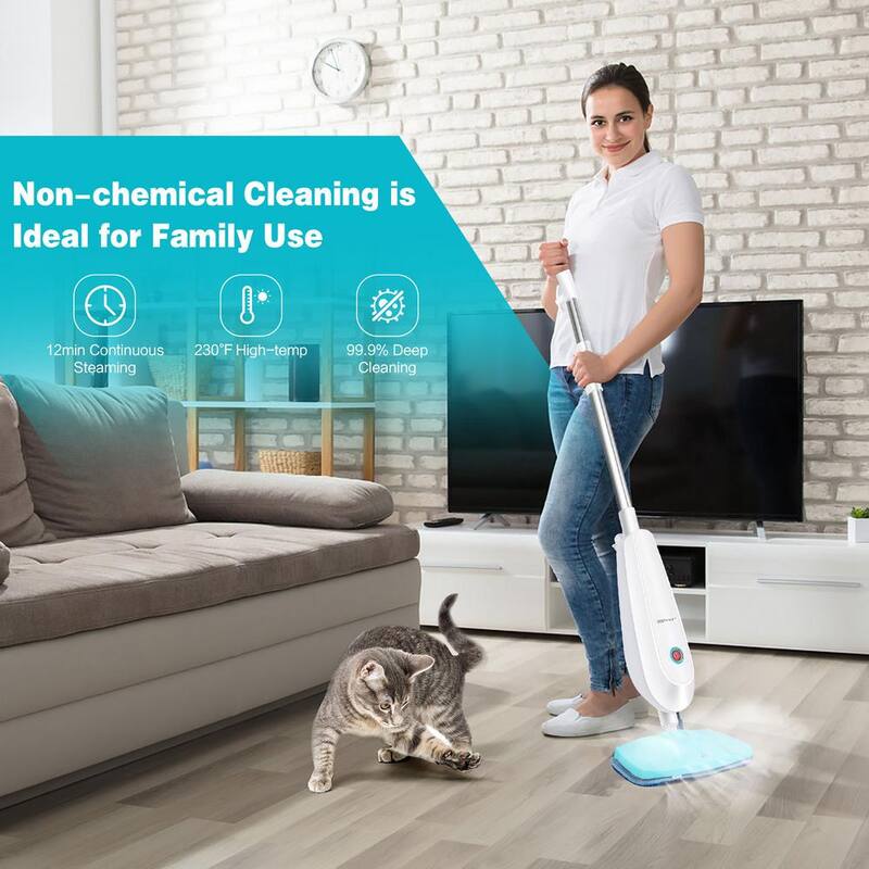 1100-Watt Electric Steam Mop with Water Tank White and Green P43123