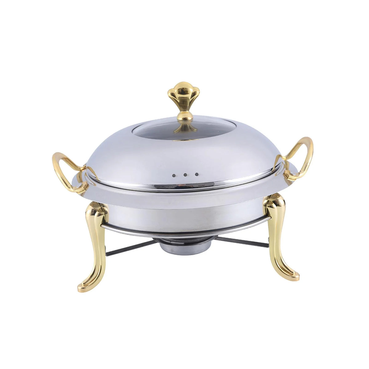 Stainless Steel Round Food Warmer with Glass Viewing Lid and Fuel Holder D5148