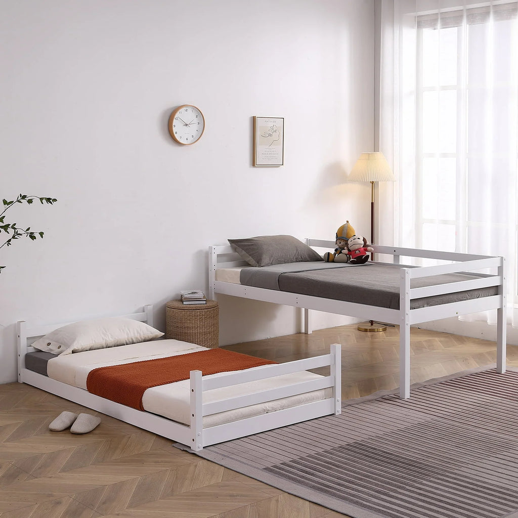 White Twin Over Twin Bunk Bed with Guard Rails U3294