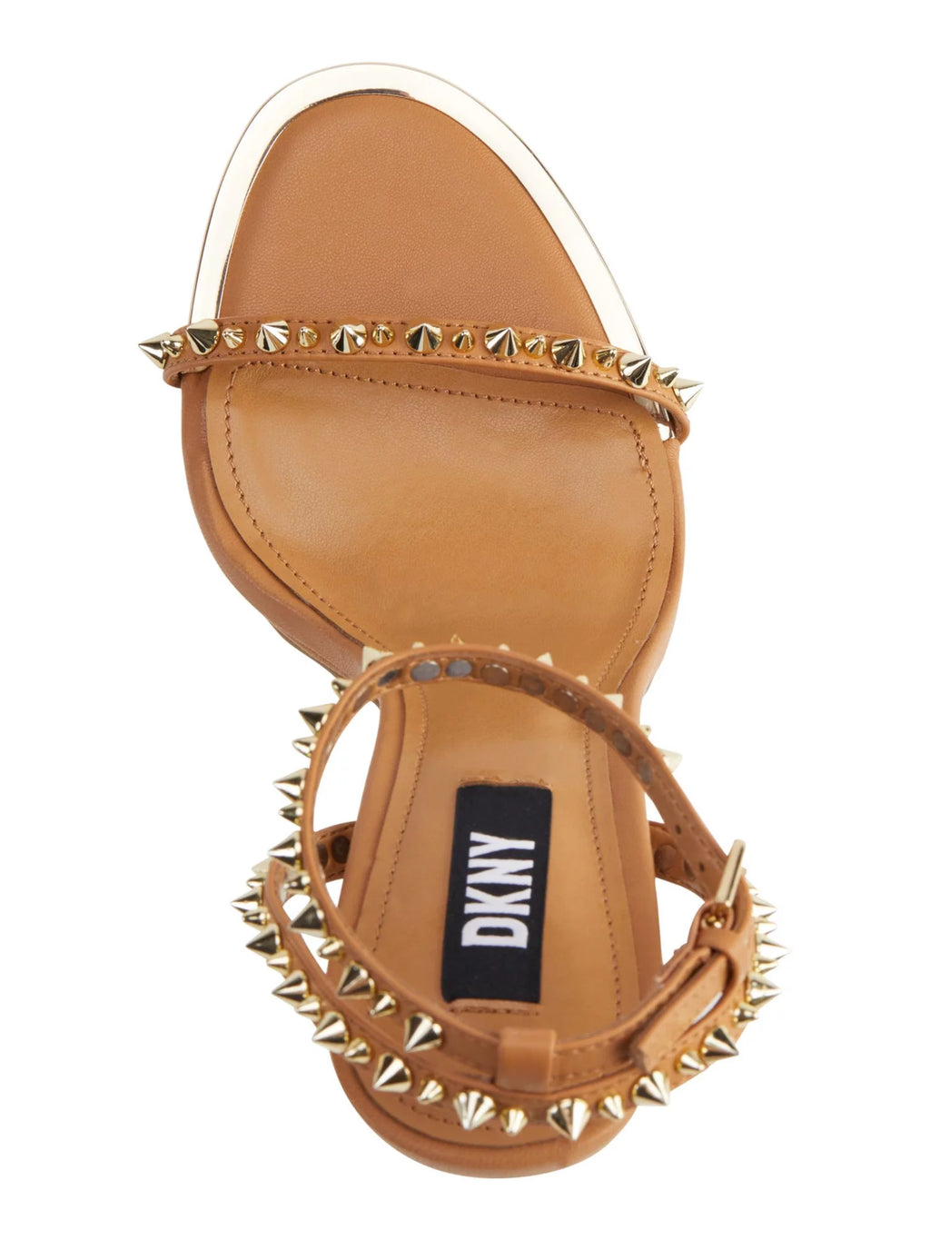 Beige Studded Leather Ankle Strap Heeled Sandal E362